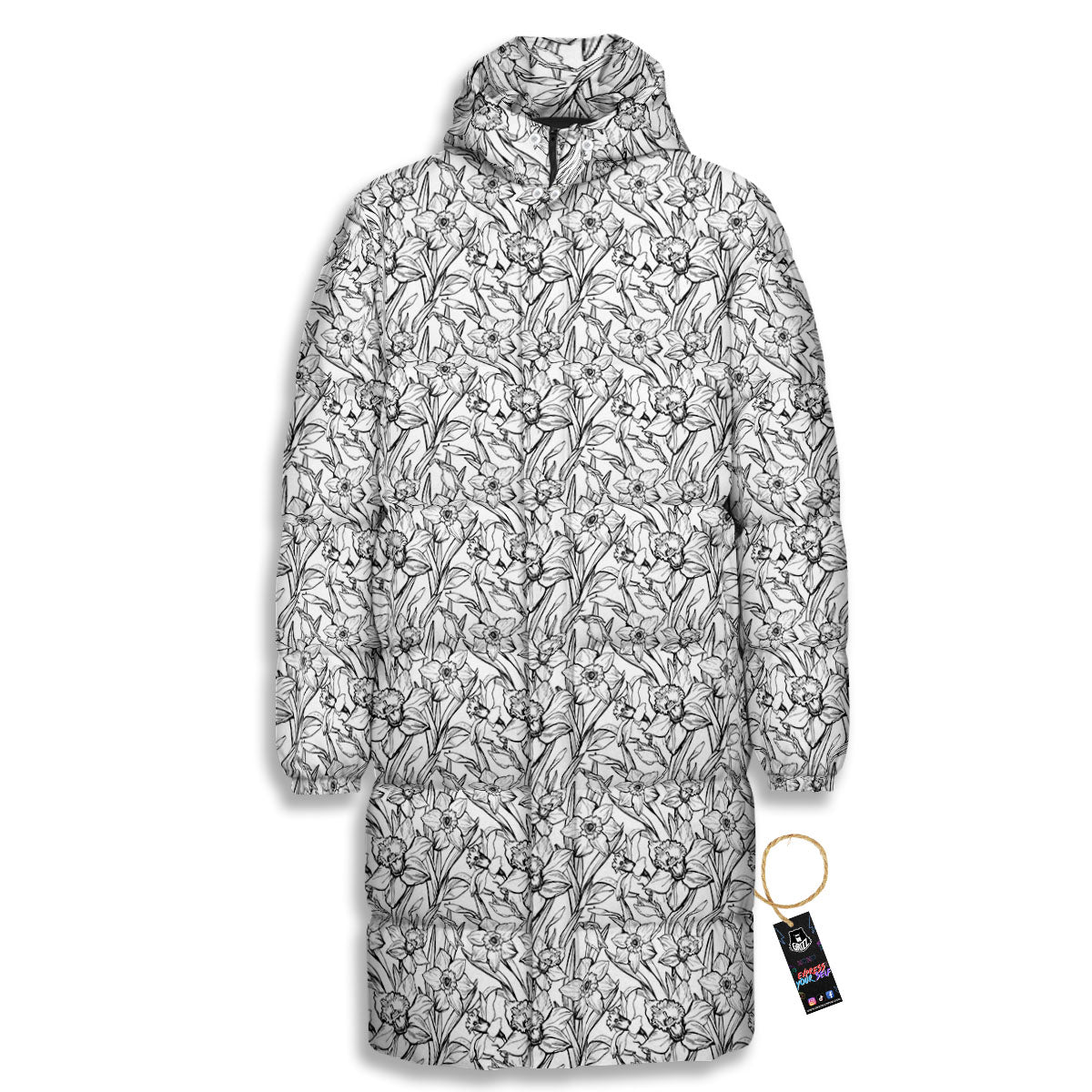 Flower Daffodil Drawing Print Pattern Long Down Jacket-grizzshop