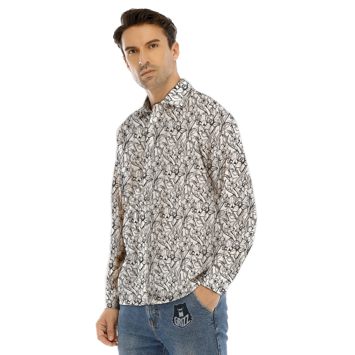 Flower Daffodil Drawing Print Pattern Men's Dress Shirts-grizzshop
