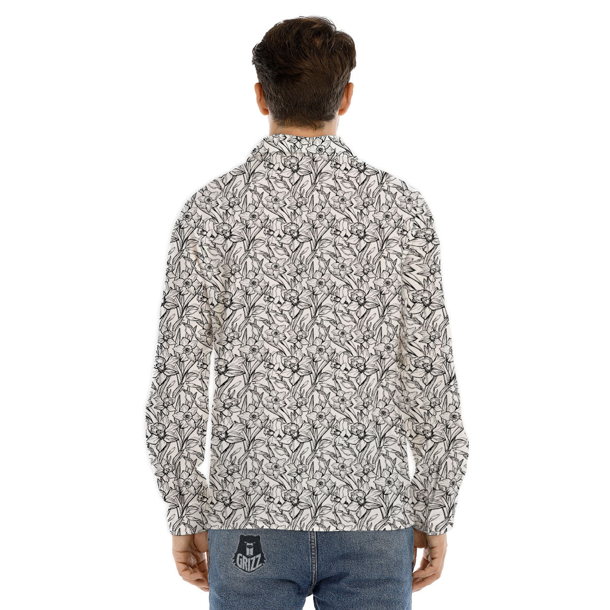 Flower Daffodil Drawing Print Pattern Men's Dress Shirts-grizzshop