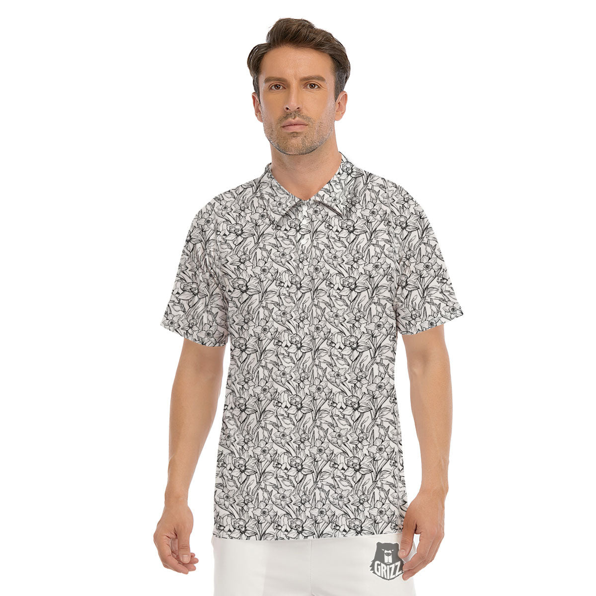 Flower Daffodil Drawing Print Pattern Men's Golf Shirts-grizzshop