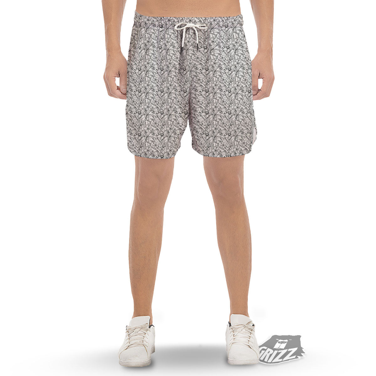 Flower Daffodil Drawing Print Pattern Men's Gym Shorts-grizzshop
