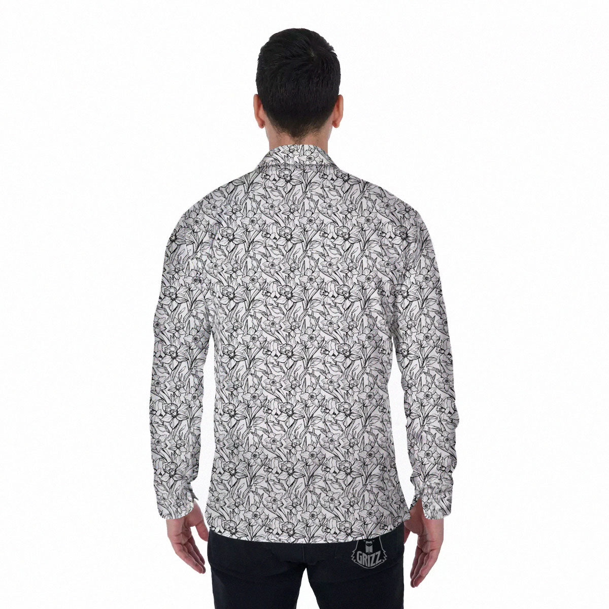 Flower Daffodil Drawing Print Pattern Men's Long Sleeve Shirts-grizzshop