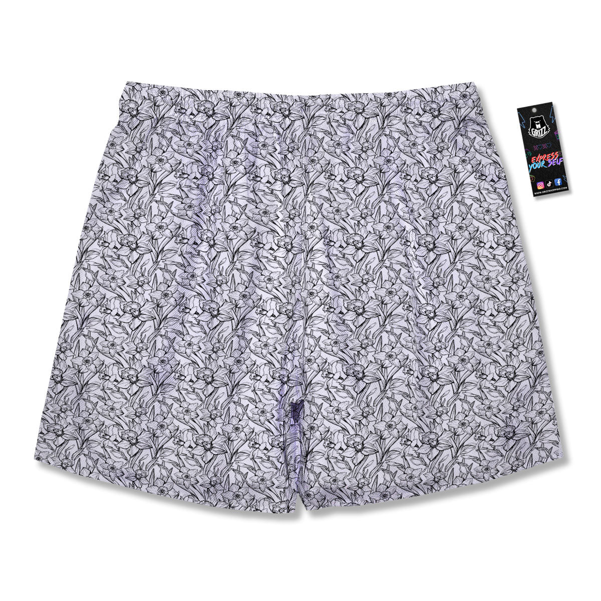 Flower Daffodil Drawing Print Pattern Men's Running Shorts-grizzshop