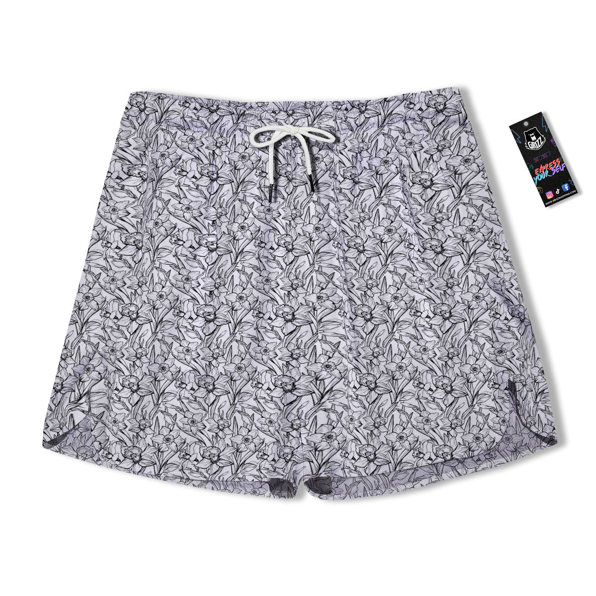 Flower Daffodil Drawing Print Pattern Men's Running Shorts-grizzshop