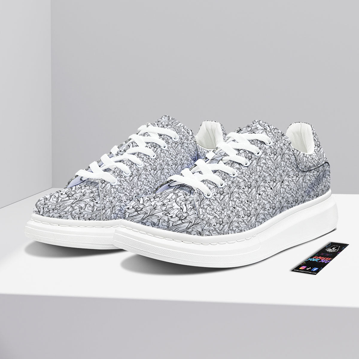 Flower Daffodil Drawing Print Pattern Platform Shoes-grizzshop