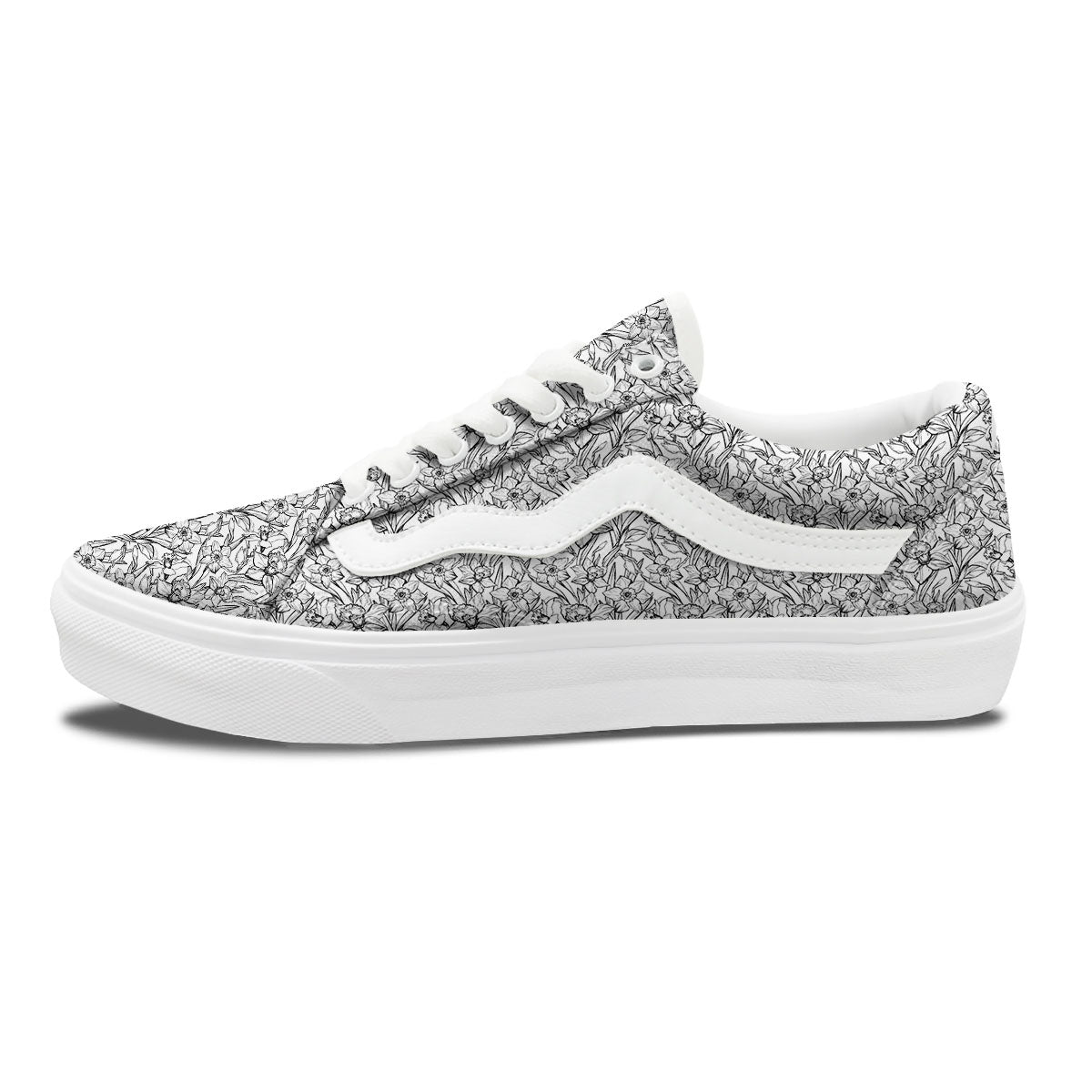 Flower Daffodil Drawing Print Pattern Skate Shoes-grizzshop