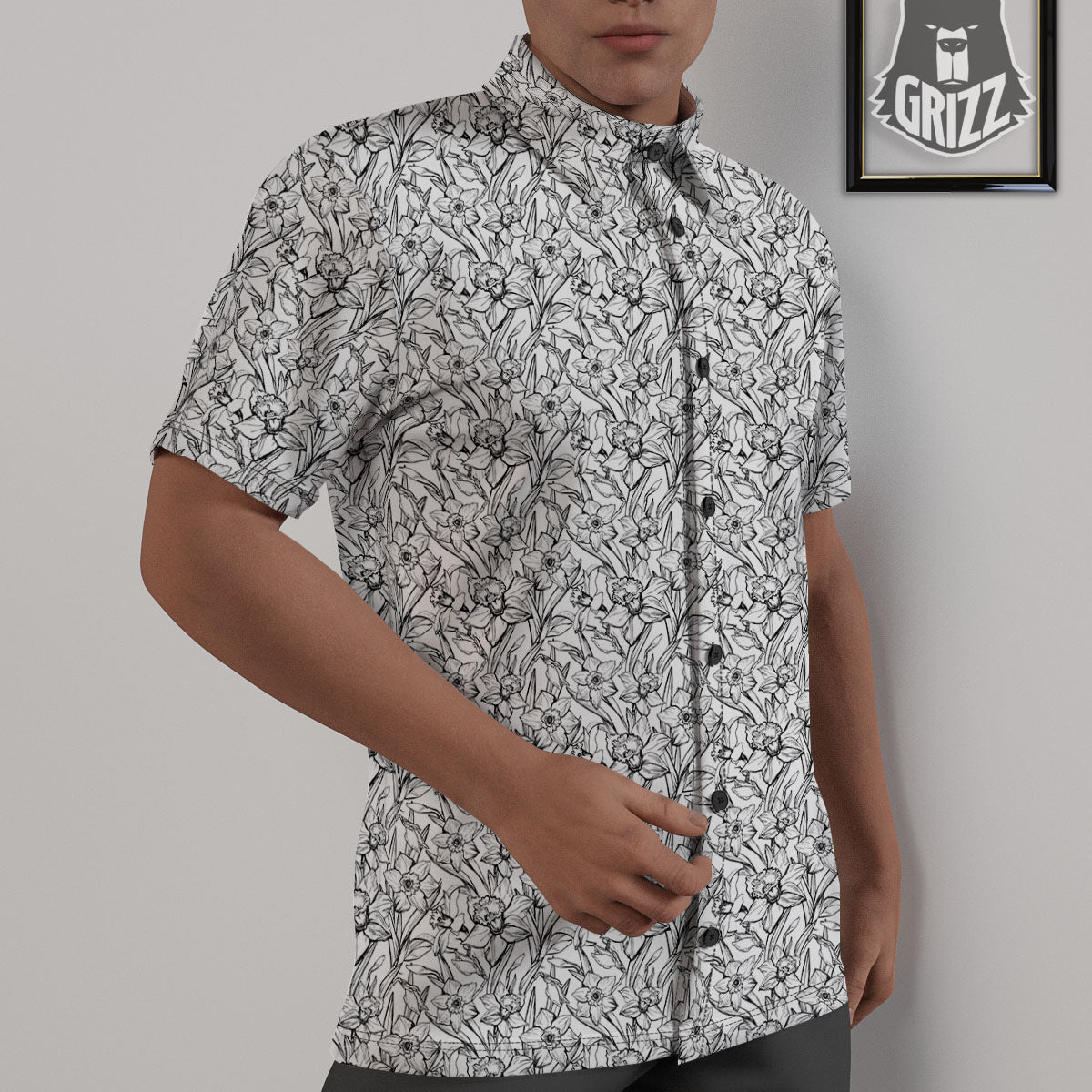 Flower Daffodil Drawing Print Pattern Untucked Shirts-grizzshop