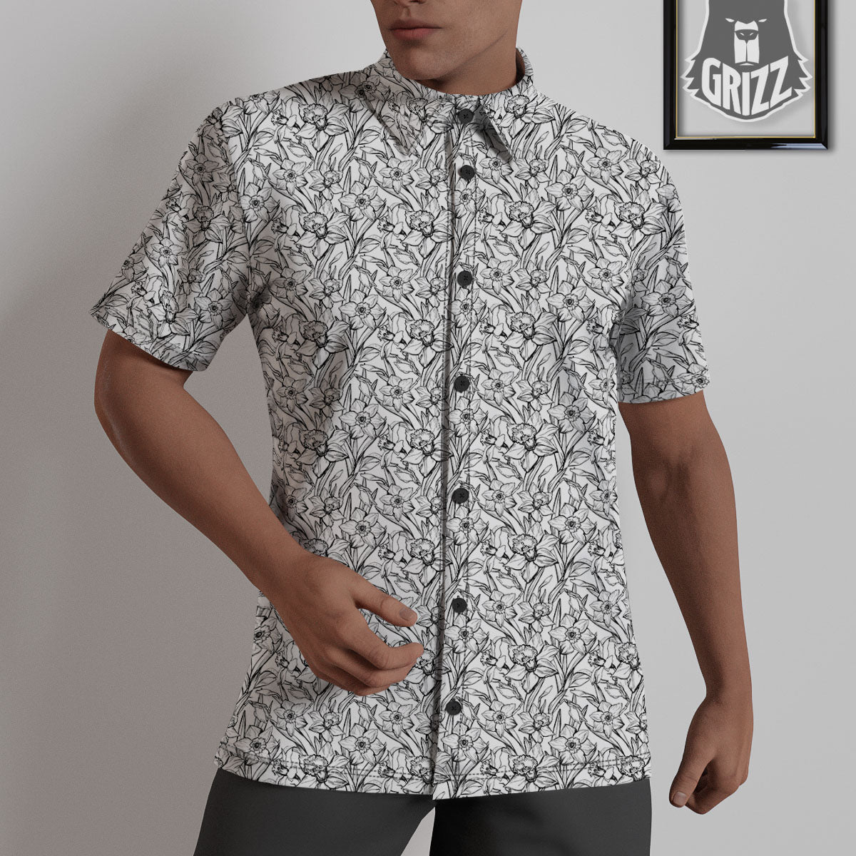 Flower Daffodil Drawing Print Pattern Untucked Shirts-grizzshop