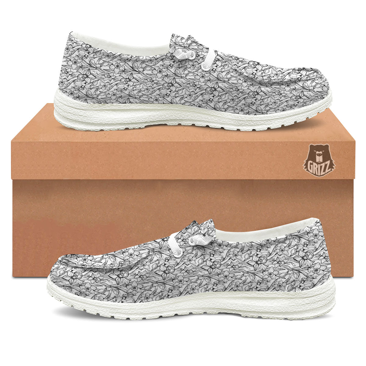 Flower Daffodil Drawing Print Pattern White Loafers-grizzshop
