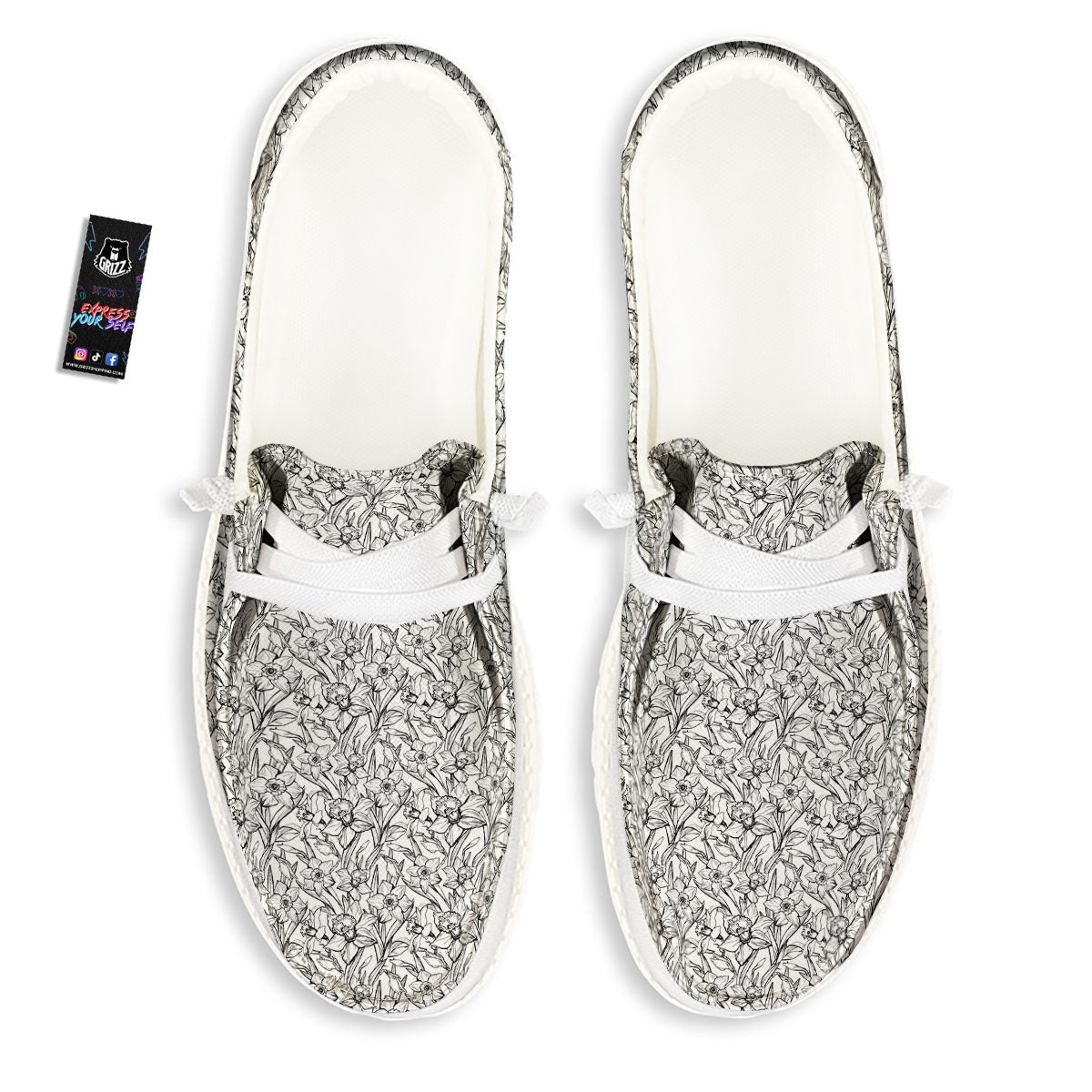 Flower Daffodil Drawing Print Pattern White Loafers-grizzshop