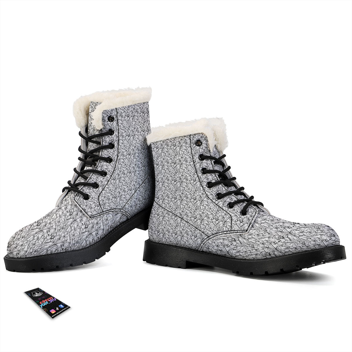 Flower Daffodil Drawing Print Pattern Winter Boots-grizzshop
