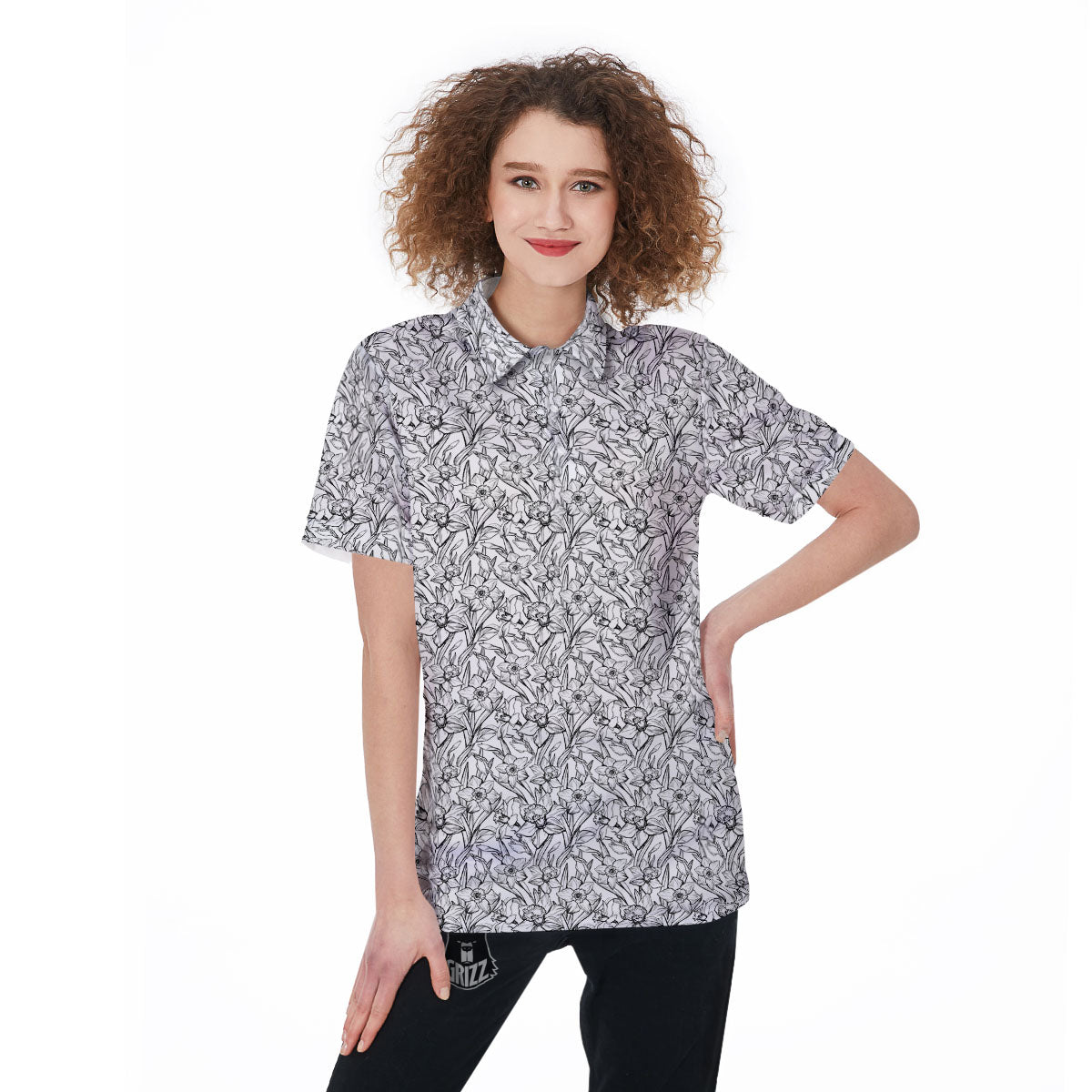 Flower Daffodil Drawing Print Pattern Women's Golf Shirts-grizzshop