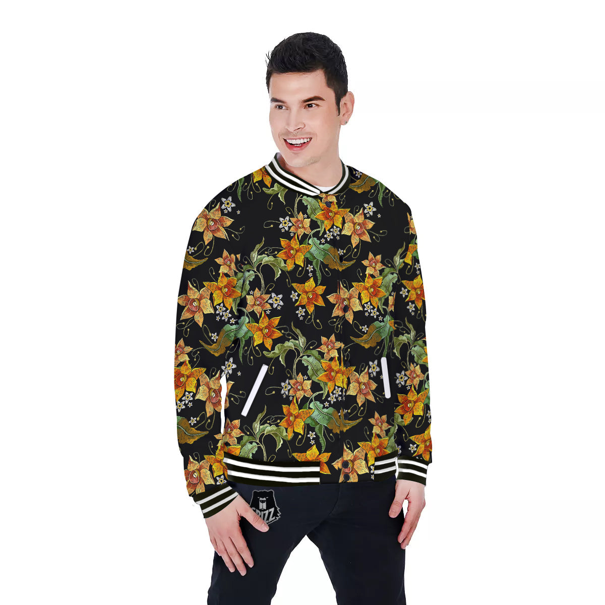 Flower Daffodil Vintage Print Pattern Baseball Jacket-grizzshop