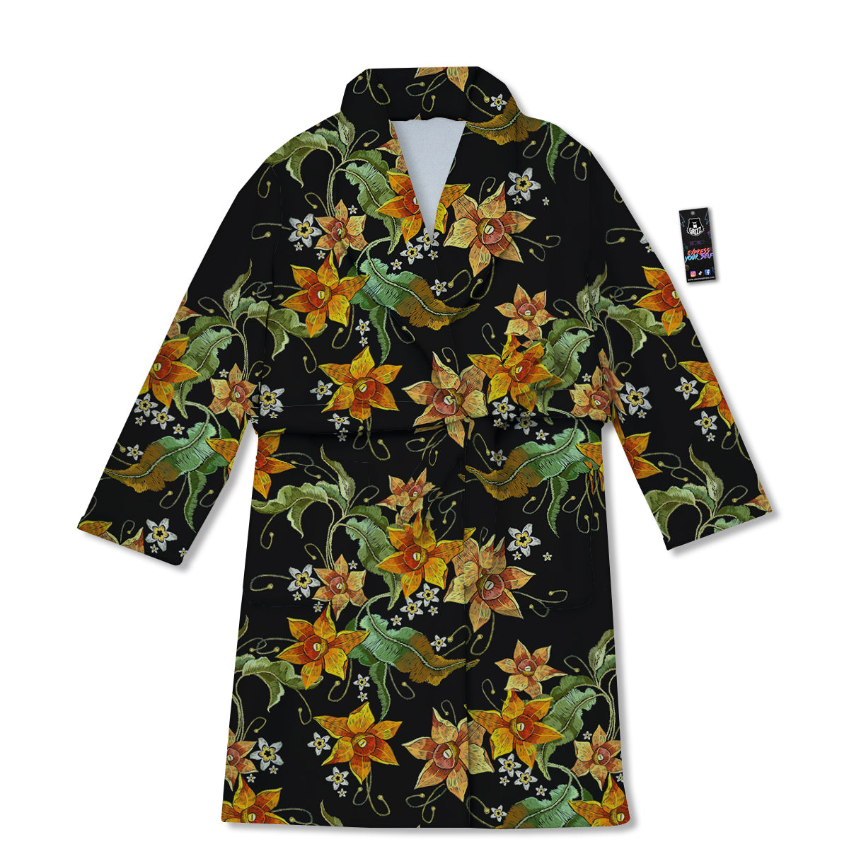 Flower Daffodil Vintage Print Pattern Bathrobe-grizzshop