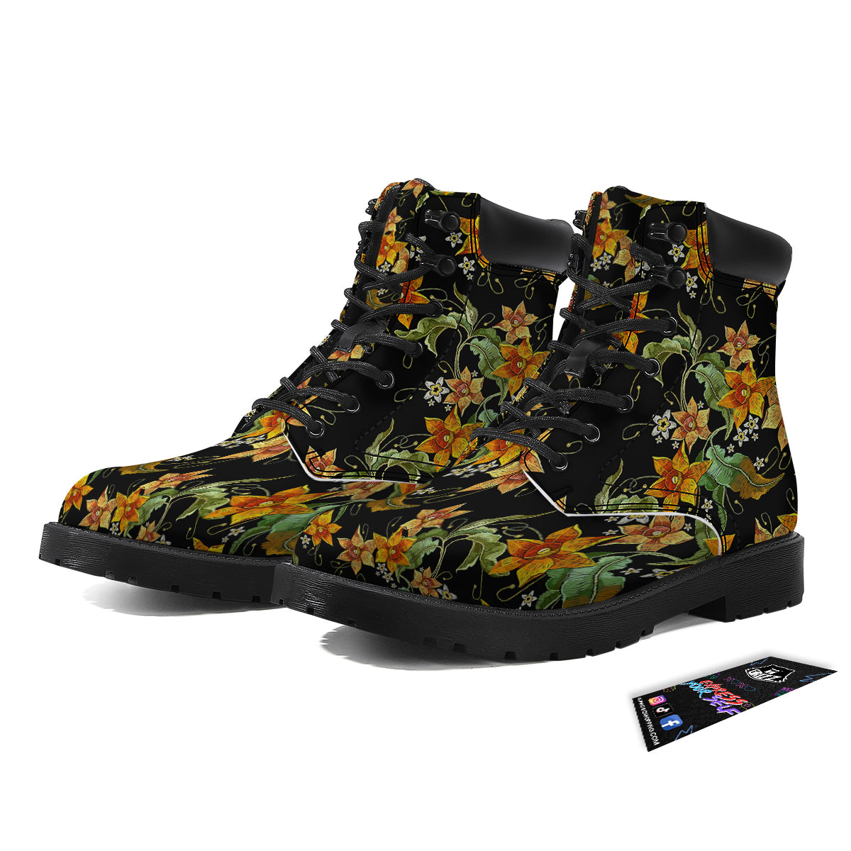 Flower Daffodil Vintage Print Pattern Boots-grizzshop