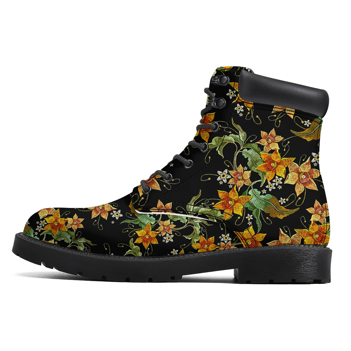 Flower Daffodil Vintage Print Pattern Boots-grizzshop