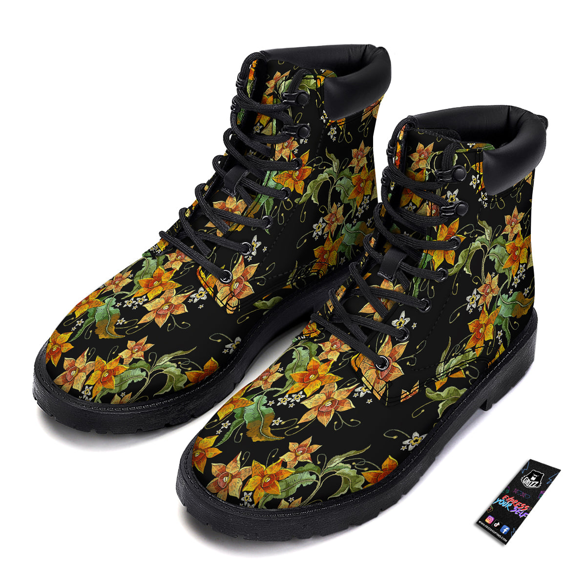 Flower Daffodil Vintage Print Pattern Boots-grizzshop
