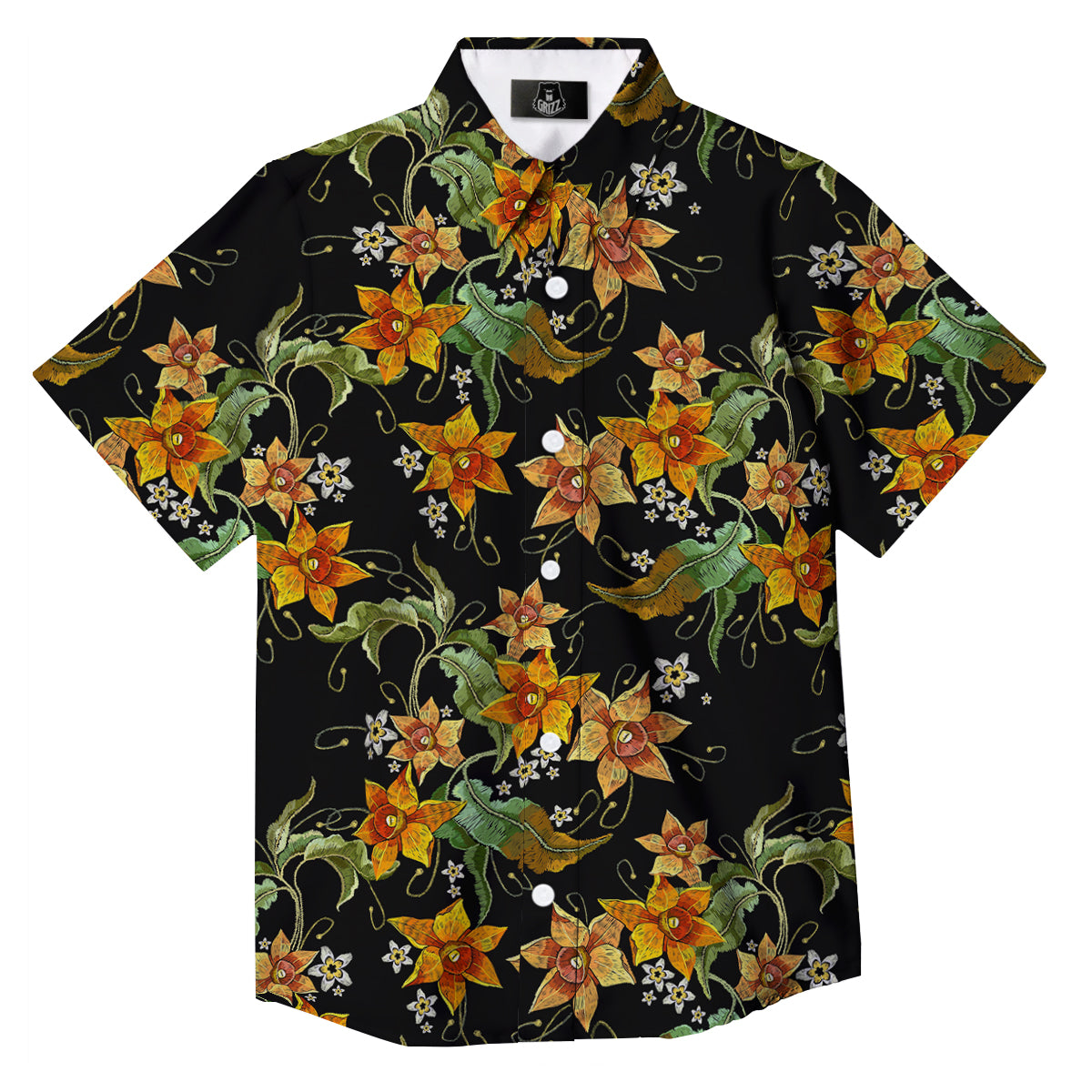 Flower Daffodil Vintage Print Pattern Button Up Shirt-grizzshop