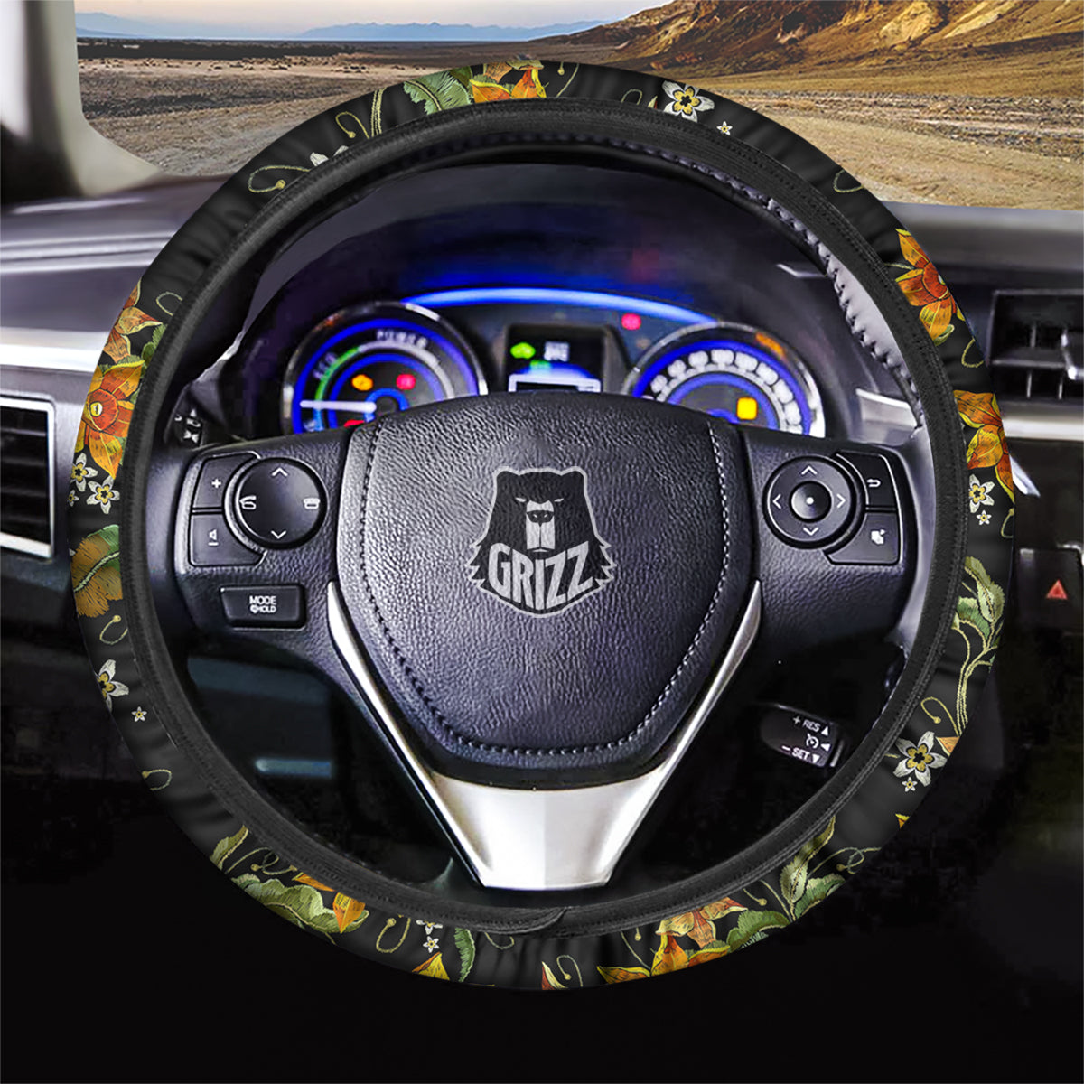 Flower Daffodil Vintage Print Pattern Car Steering Wheel Cover-grizzshop
