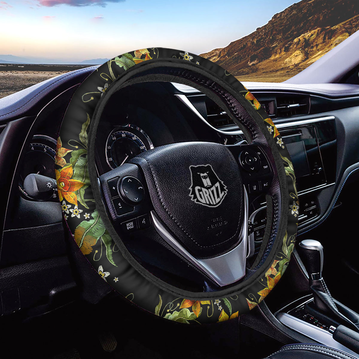 Flower Daffodil Vintage Print Pattern Car Steering Wheel Cover-grizzshop
