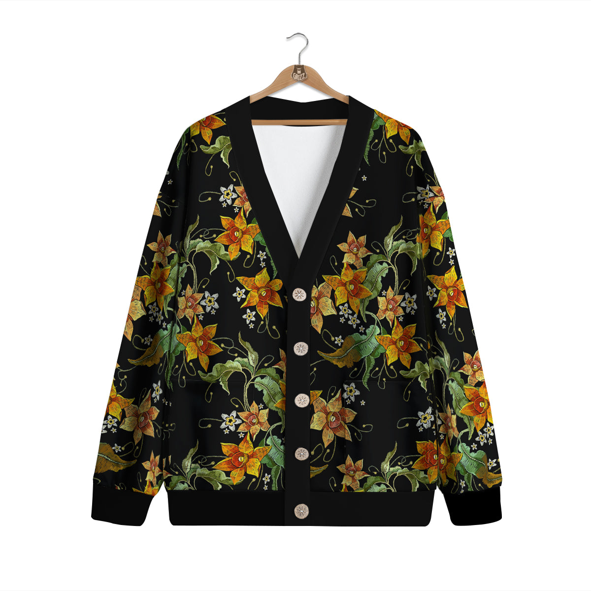 Flower Daffodil Vintage Print Pattern Cardigan-grizzshop