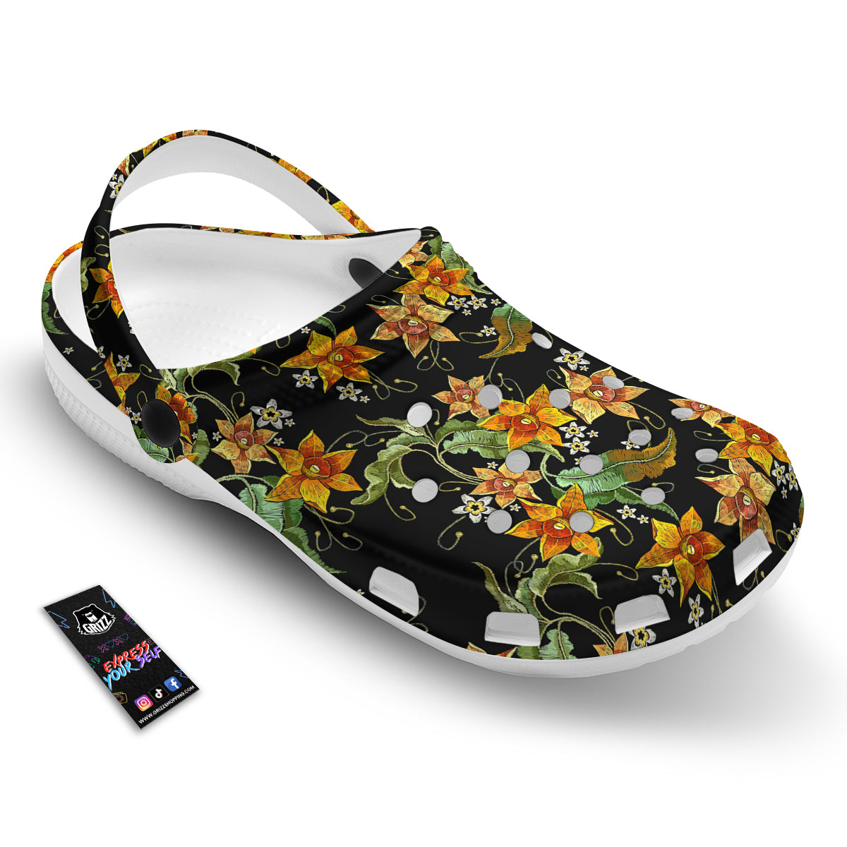 Flower Daffodil Vintage Print Pattern Clog-grizzshop