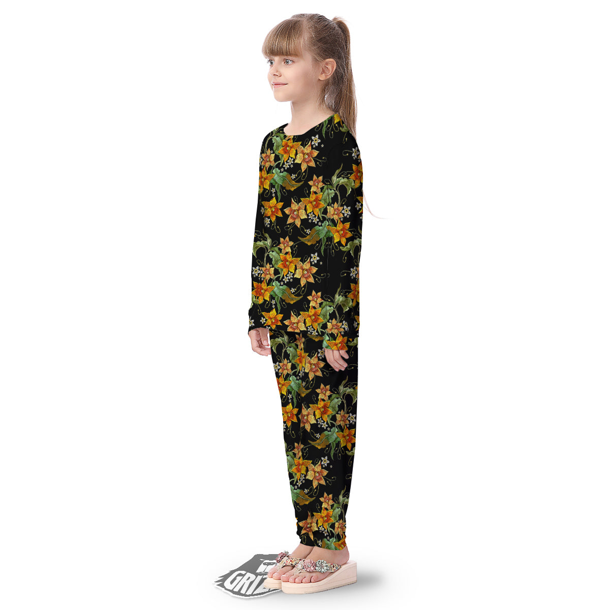 Flower Daffodil Vintage Print Pattern Kid's Pajamas-grizzshop