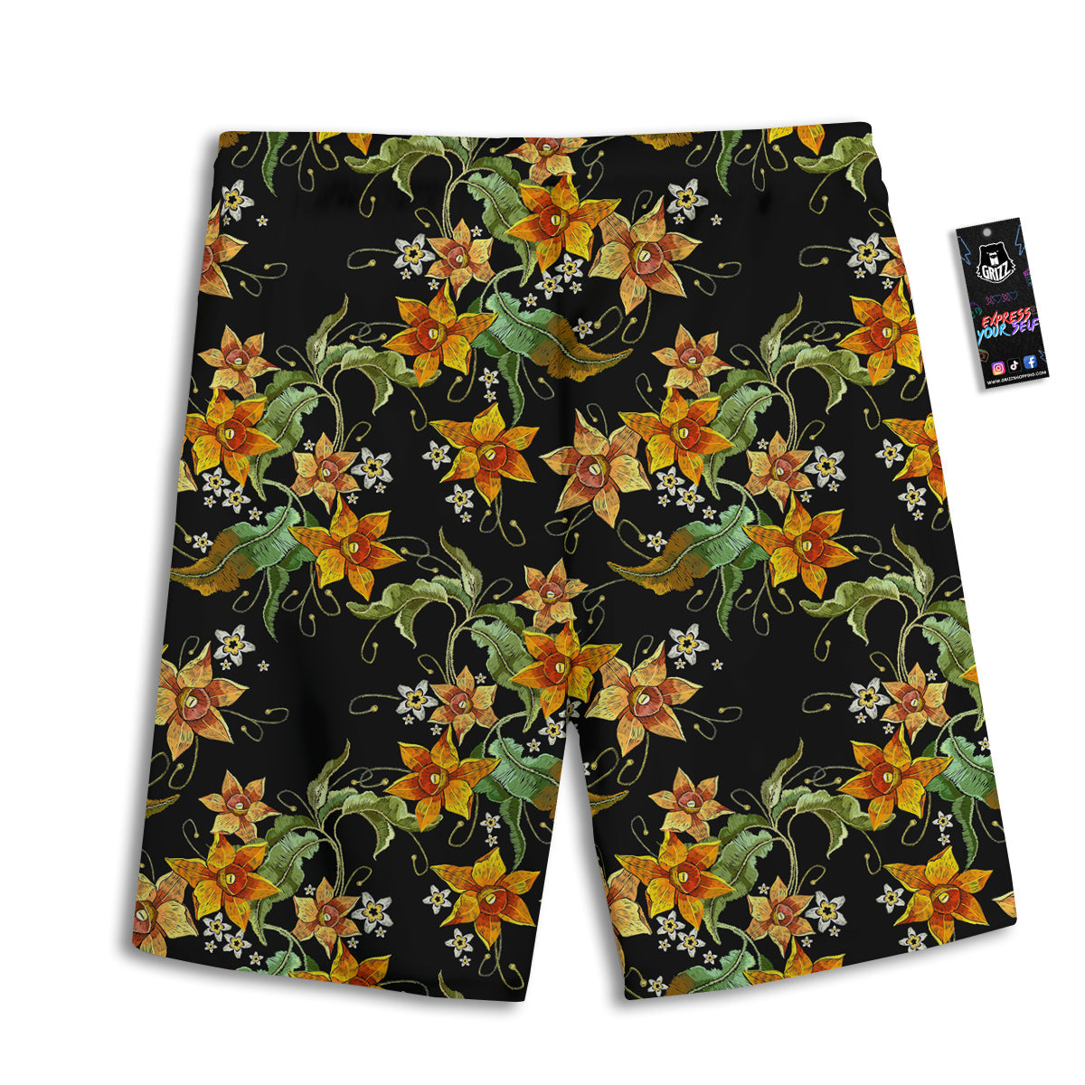 Flower Daffodil Vintage Print Pattern Men's Athletic Shorts