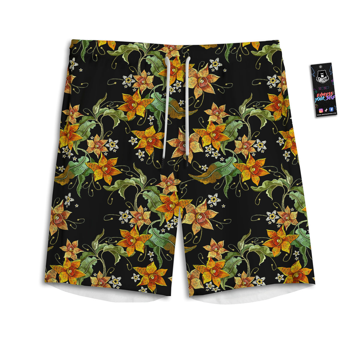 Flower Daffodil Vintage Print Pattern Men's Athletic Shorts