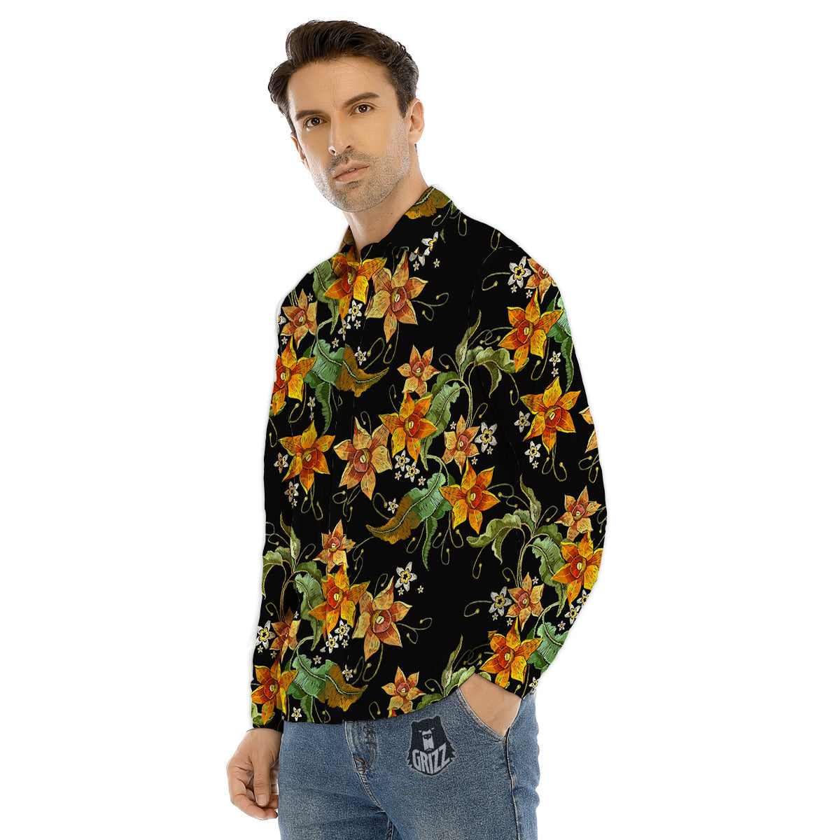 Flower Daffodil Vintage Print Pattern Men's Dress Shirts-grizzshop