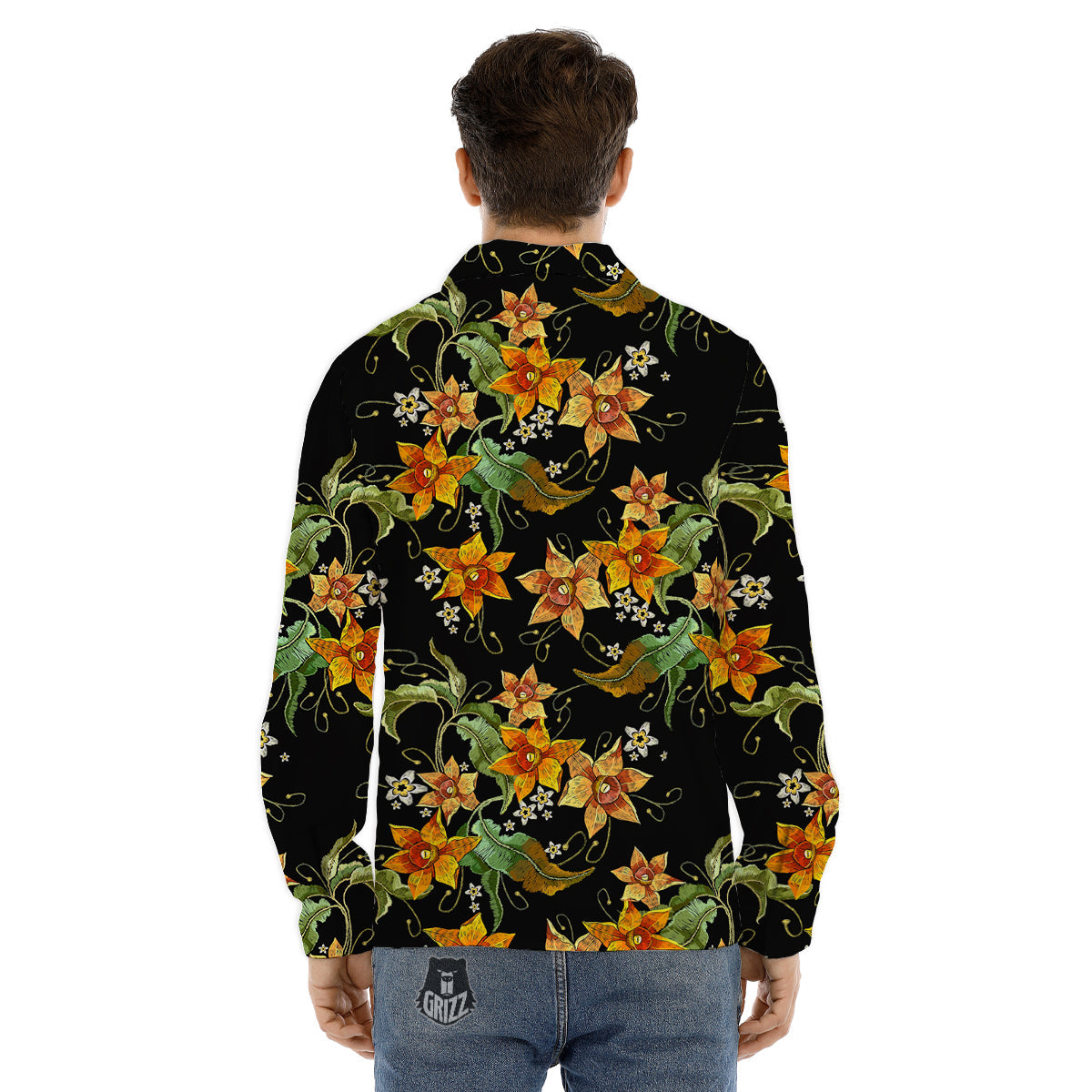 Flower Daffodil Vintage Print Pattern Men's Dress Shirts-grizzshop