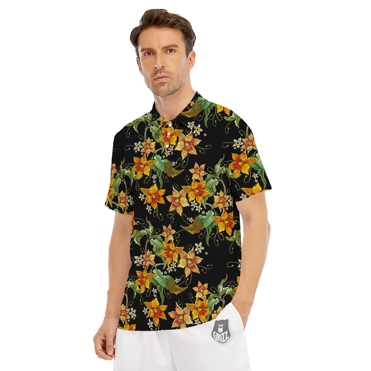 Flower Daffodil Vintage Print Pattern Men's Golf Shirts-grizzshop