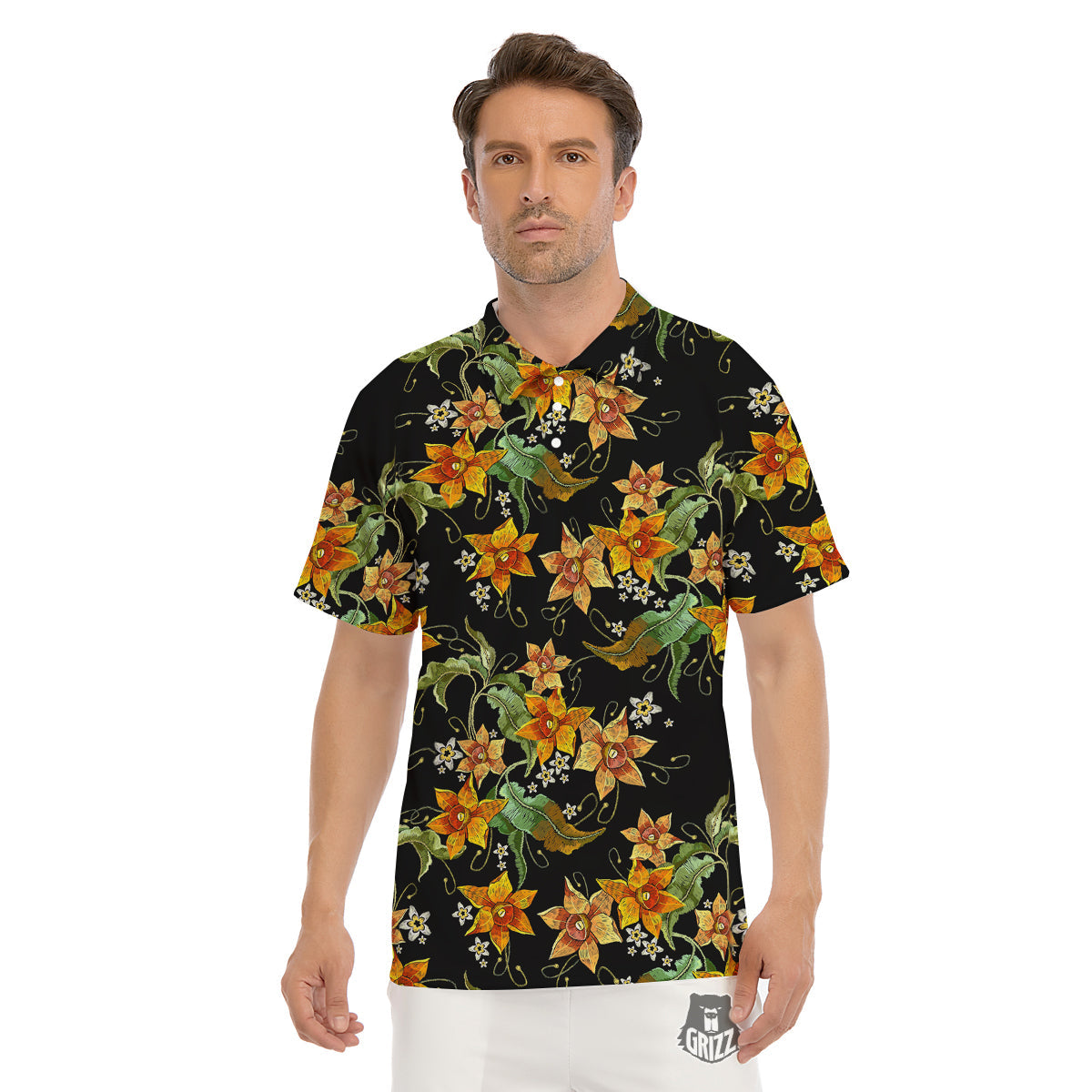 Flower Daffodil Vintage Print Pattern Men's Golf Shirts-grizzshop