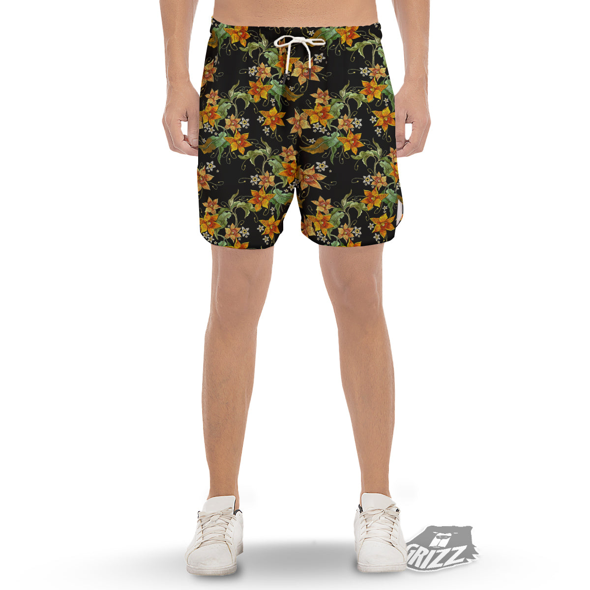 Flower Daffodil Vintage Print Pattern Men's Gym Shorts-grizzshop