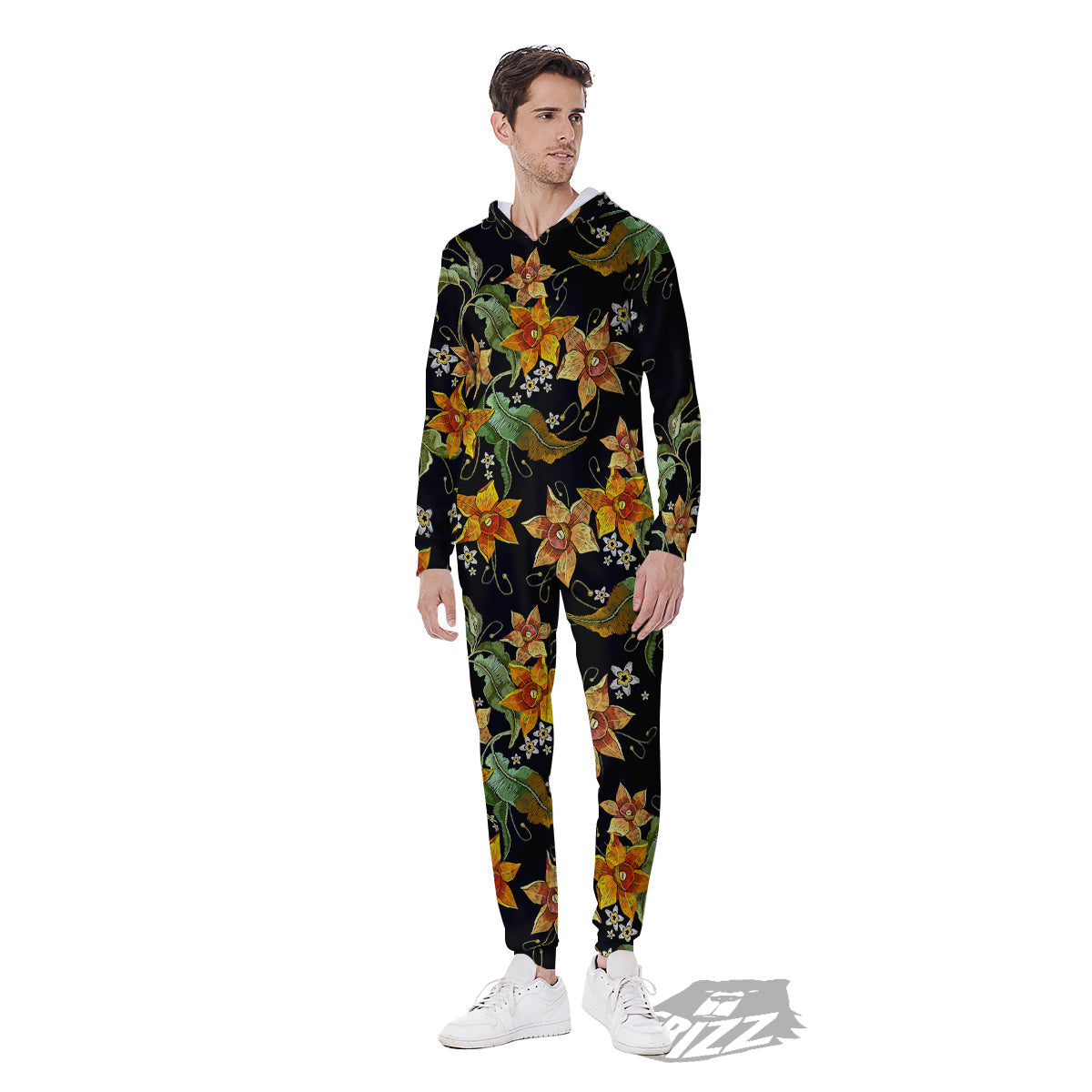 Flower Daffodil Vintage Print Pattern Men's Jumpsuit-grizzshop