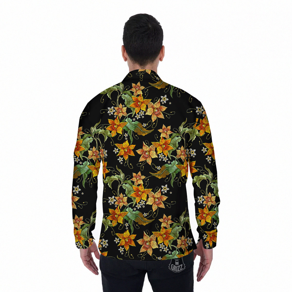 Flower Daffodil Vintage Print Pattern Men's Long Sleeve Shirts-grizzshop