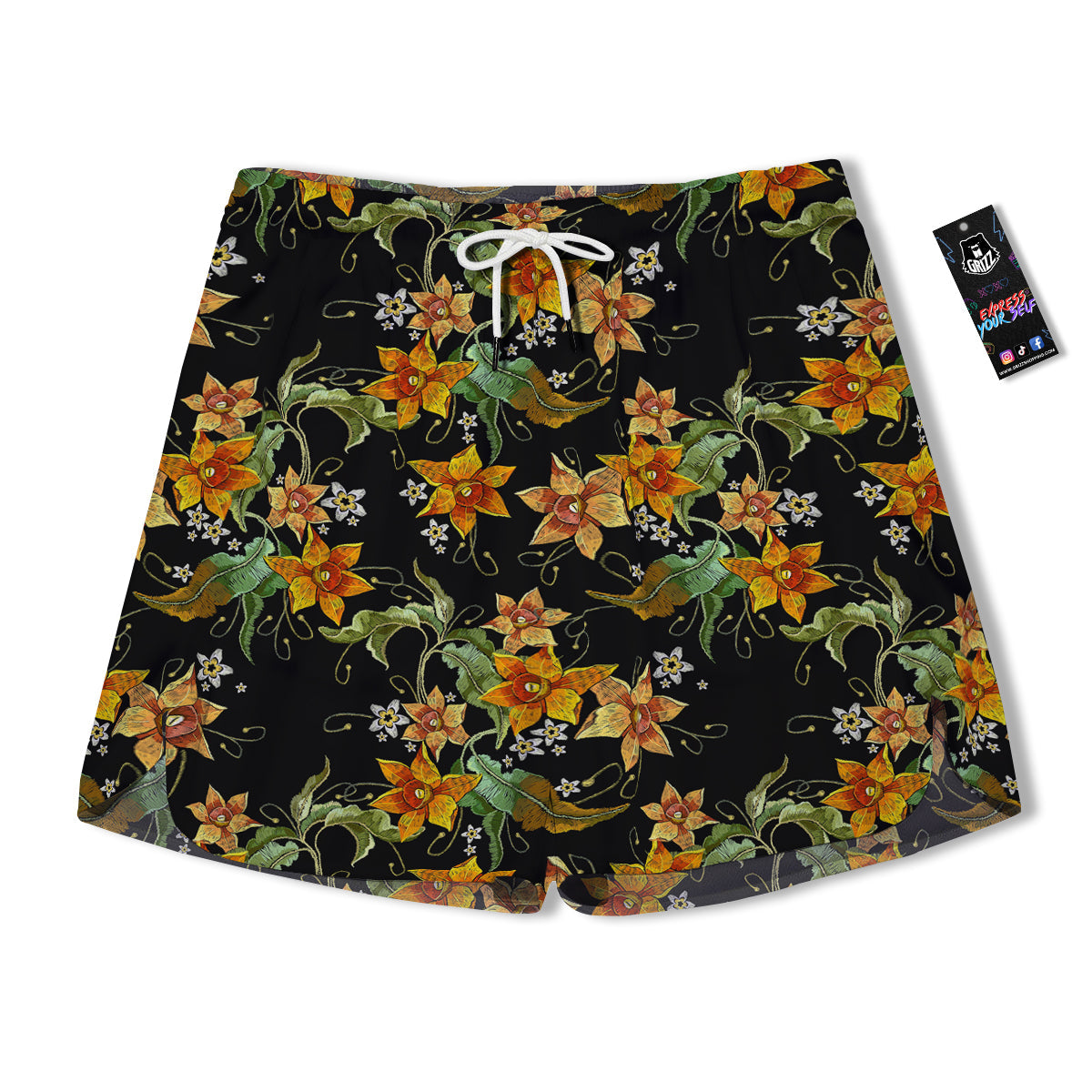 Flower Daffodil Vintage Print Pattern Men's Running Shorts-grizzshop
