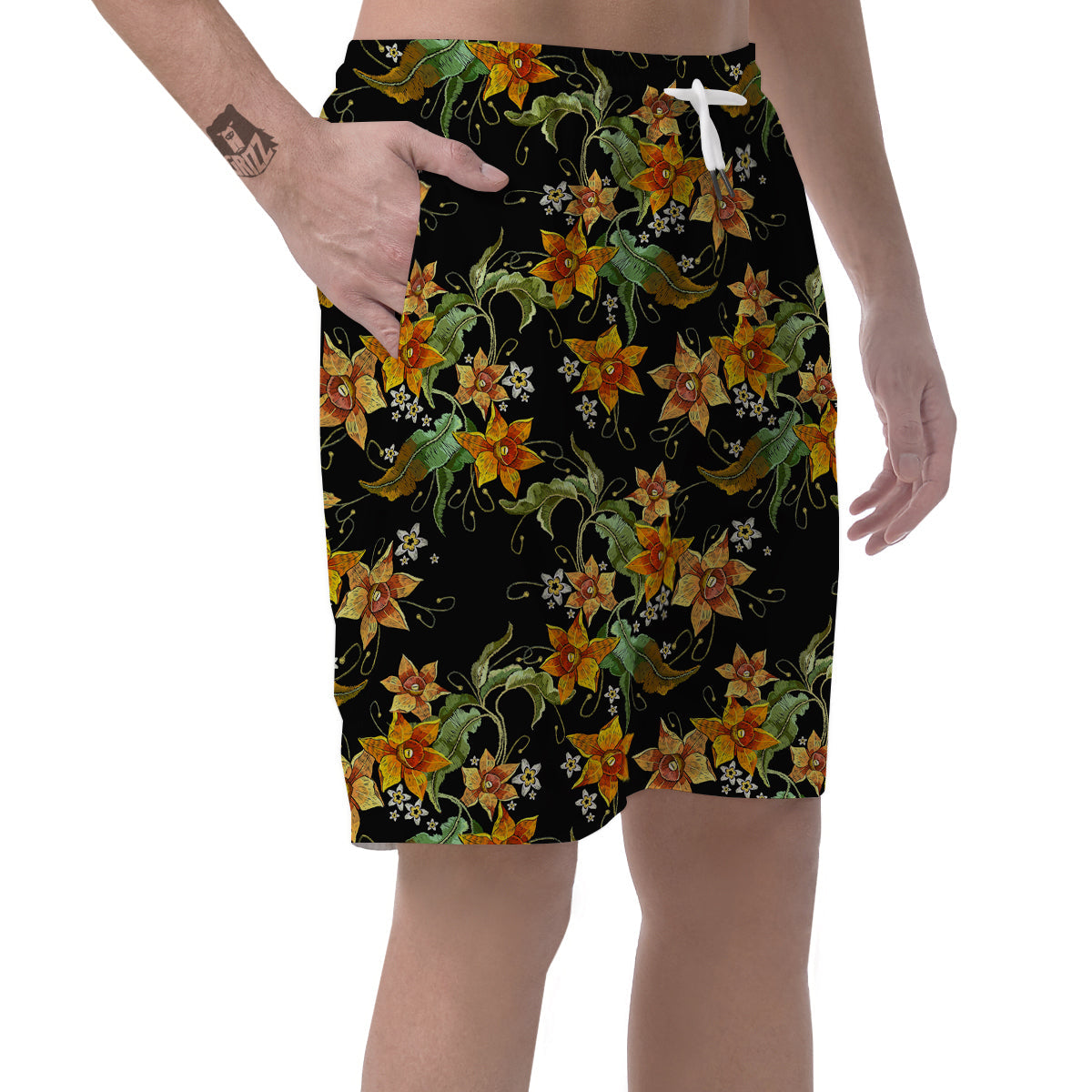 Flower Daffodil Vintage Print Pattern Men's Shorts-grizzshop