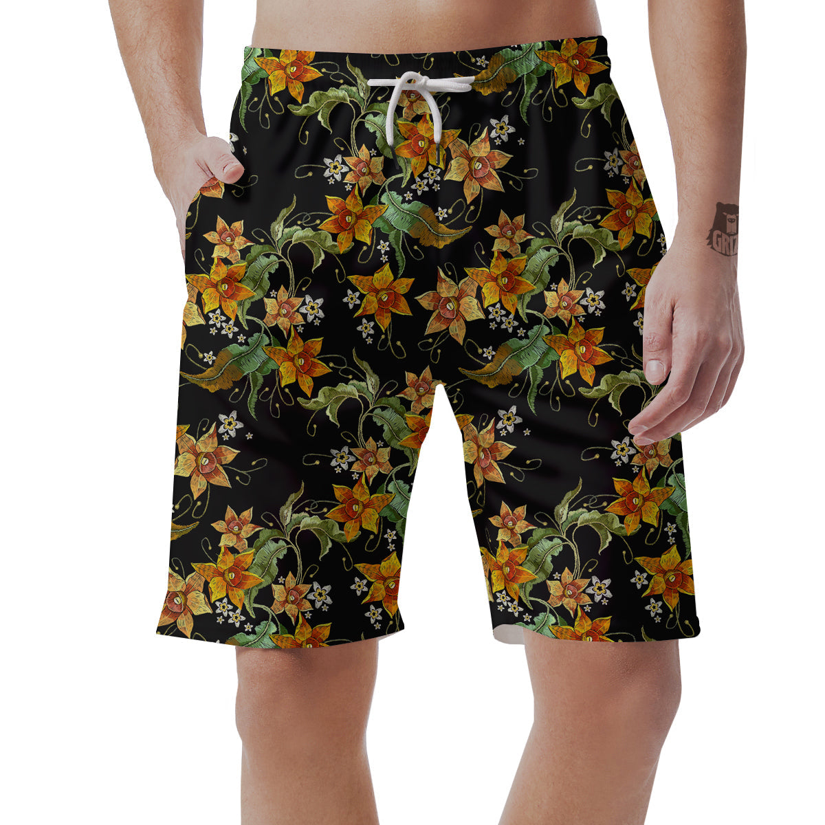 Flower Daffodil Vintage Print Pattern Men's Shorts-grizzshop