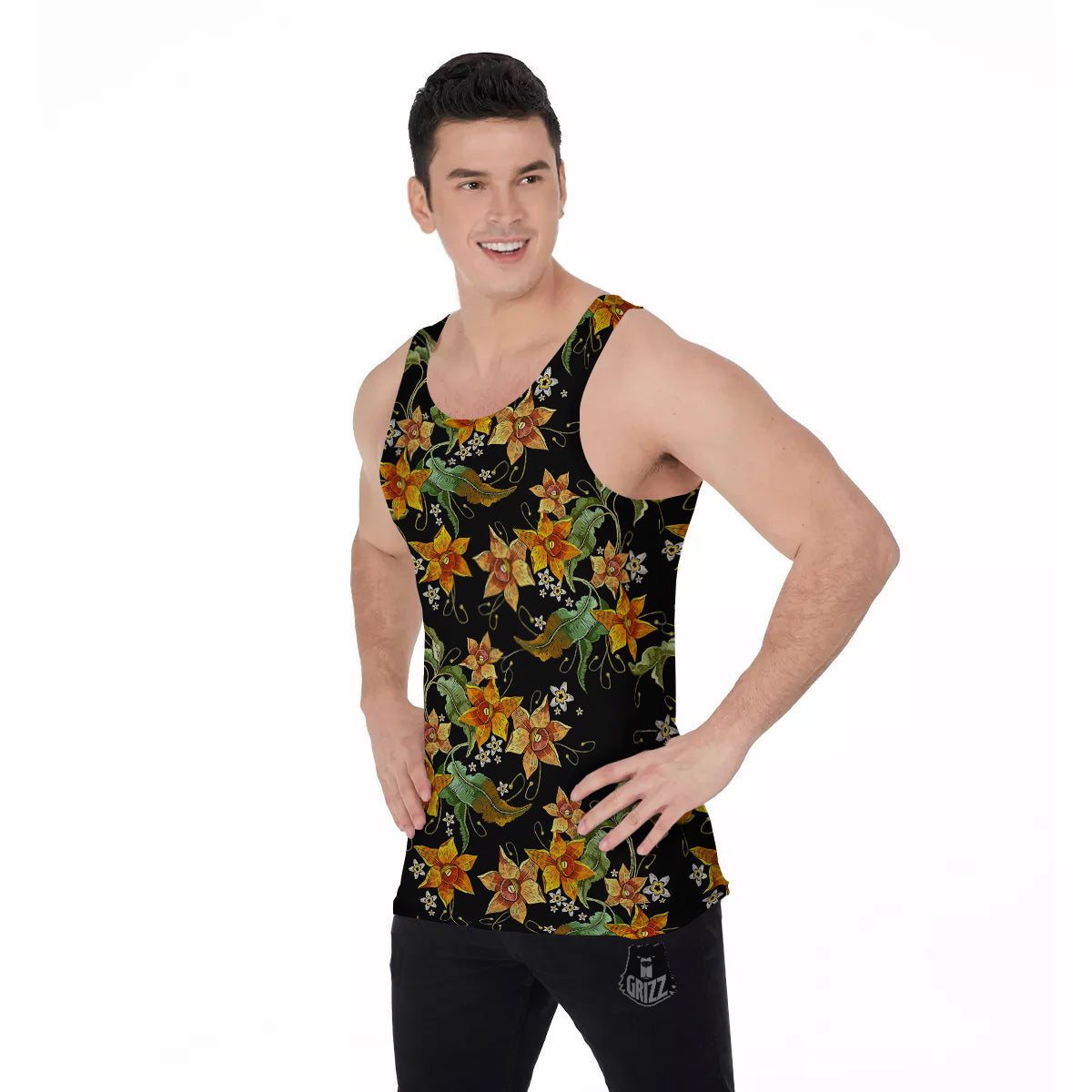 Flower Daffodil Vintage Print Pattern Men's Tank Top-grizzshop