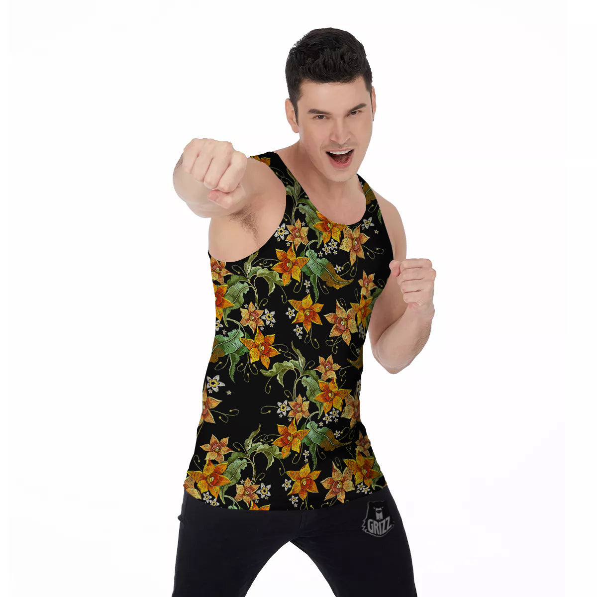 Flower Daffodil Vintage Print Pattern Men's Tank Top-grizzshop