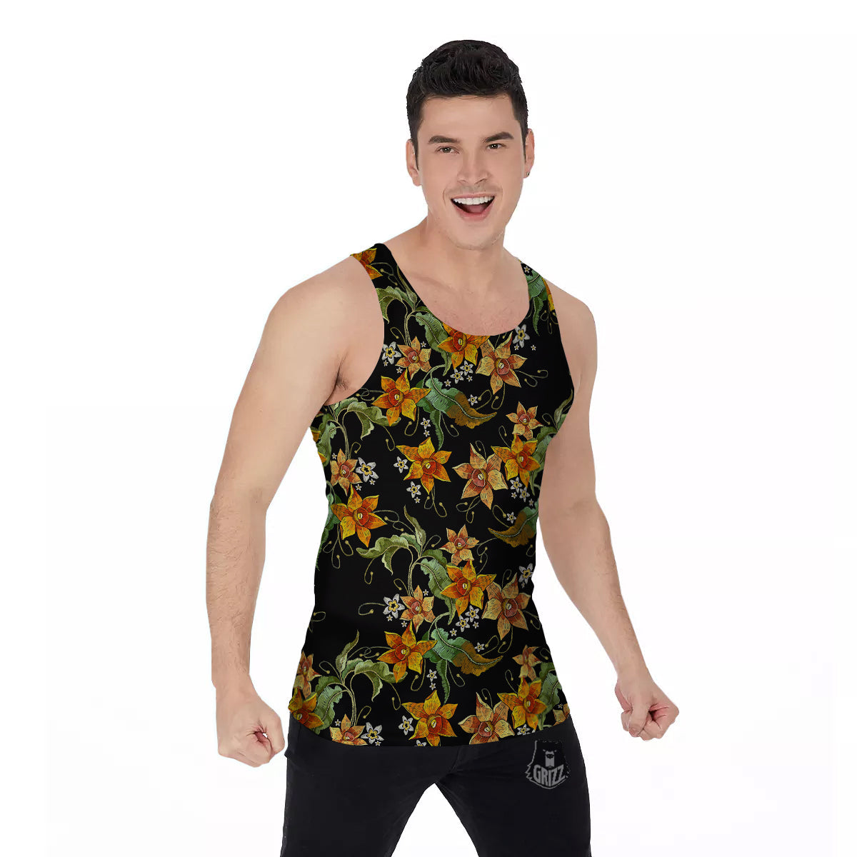 Flower Daffodil Vintage Print Pattern Men's Tank Top-grizzshop