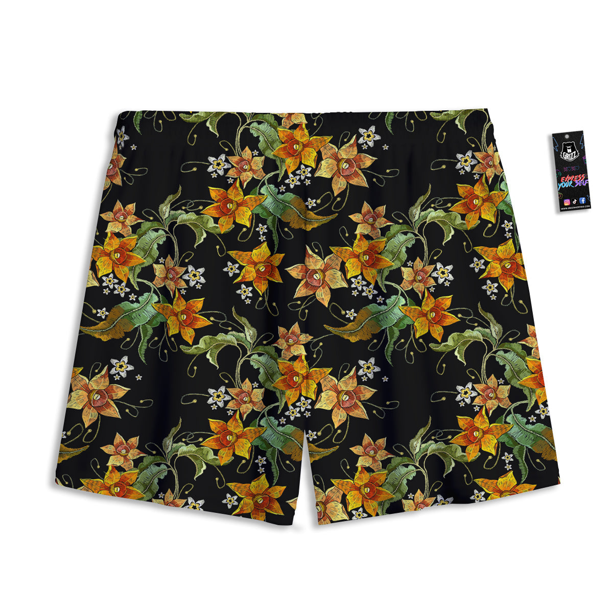Flower Daffodil Vintage Print Pattern Mesh Shorts