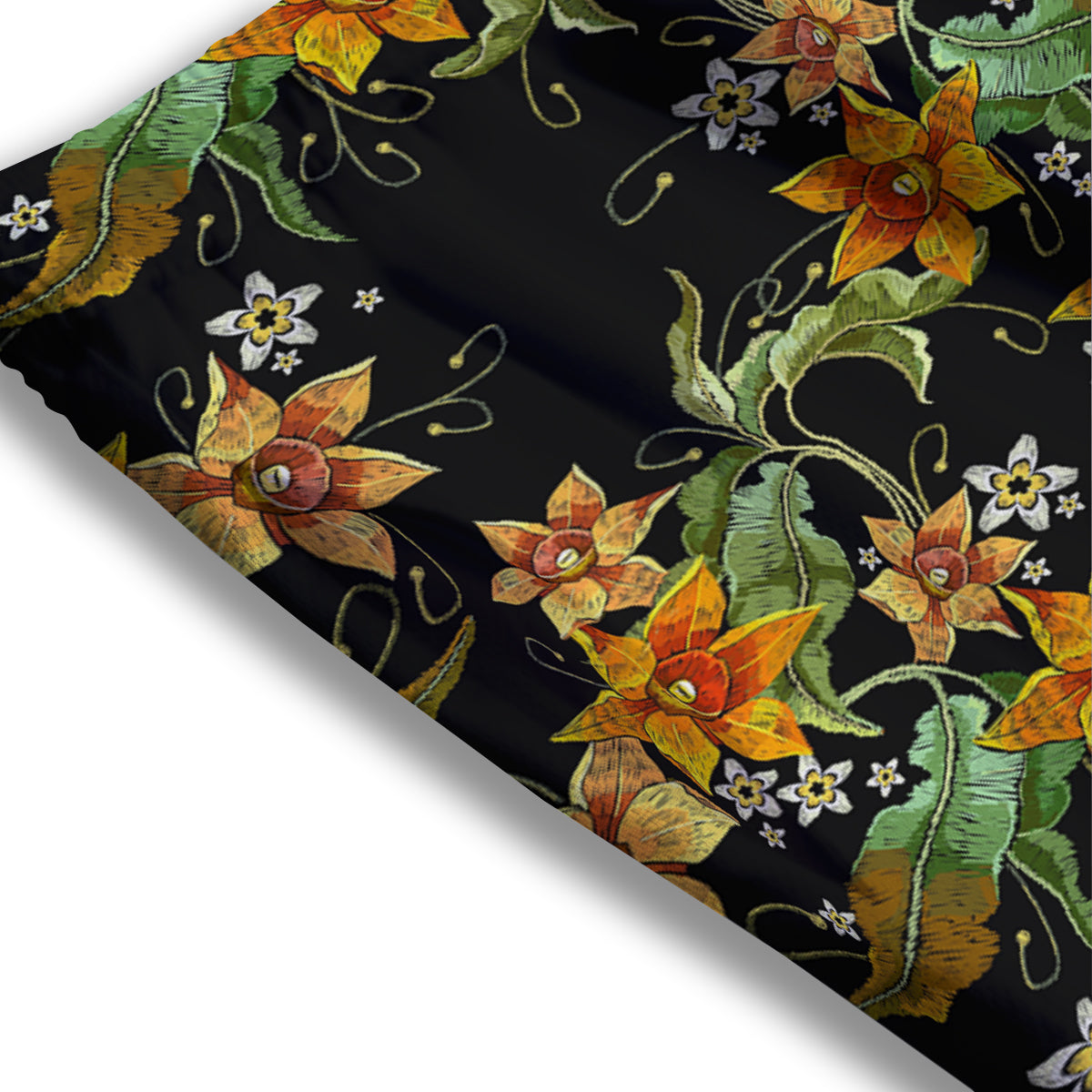 Flower Daffodil Vintage Print Pattern Mesh Shorts