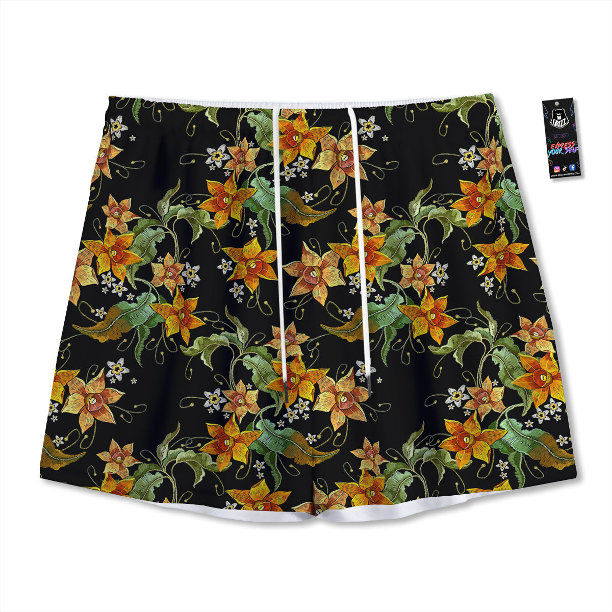 Flower Daffodil Vintage Print Pattern Mesh Shorts