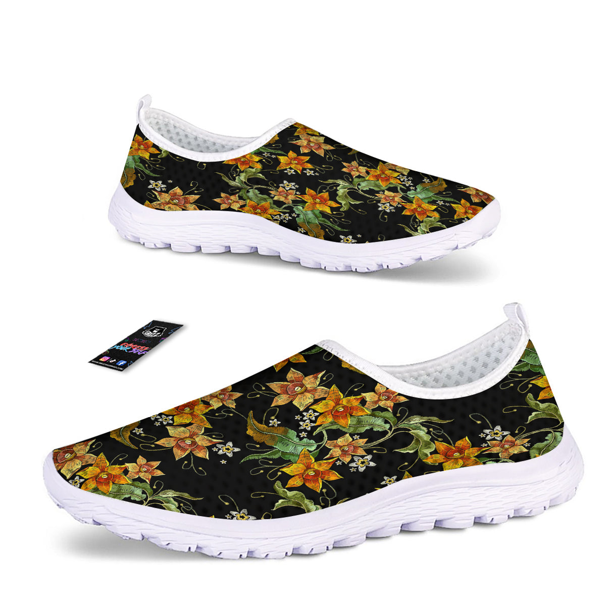 Flower Daffodil Vintage Print Pattern Nurse Shoes-grizzshop