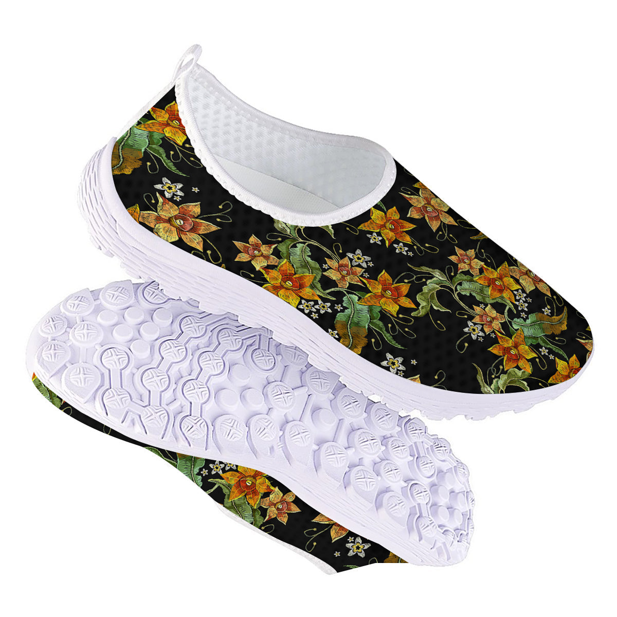 Flower Daffodil Vintage Print Pattern Nurse Shoes-grizzshop