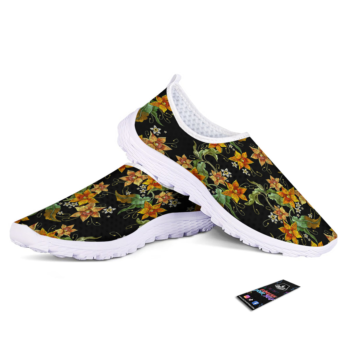 Flower Daffodil Vintage Print Pattern Nurse Shoes-grizzshop