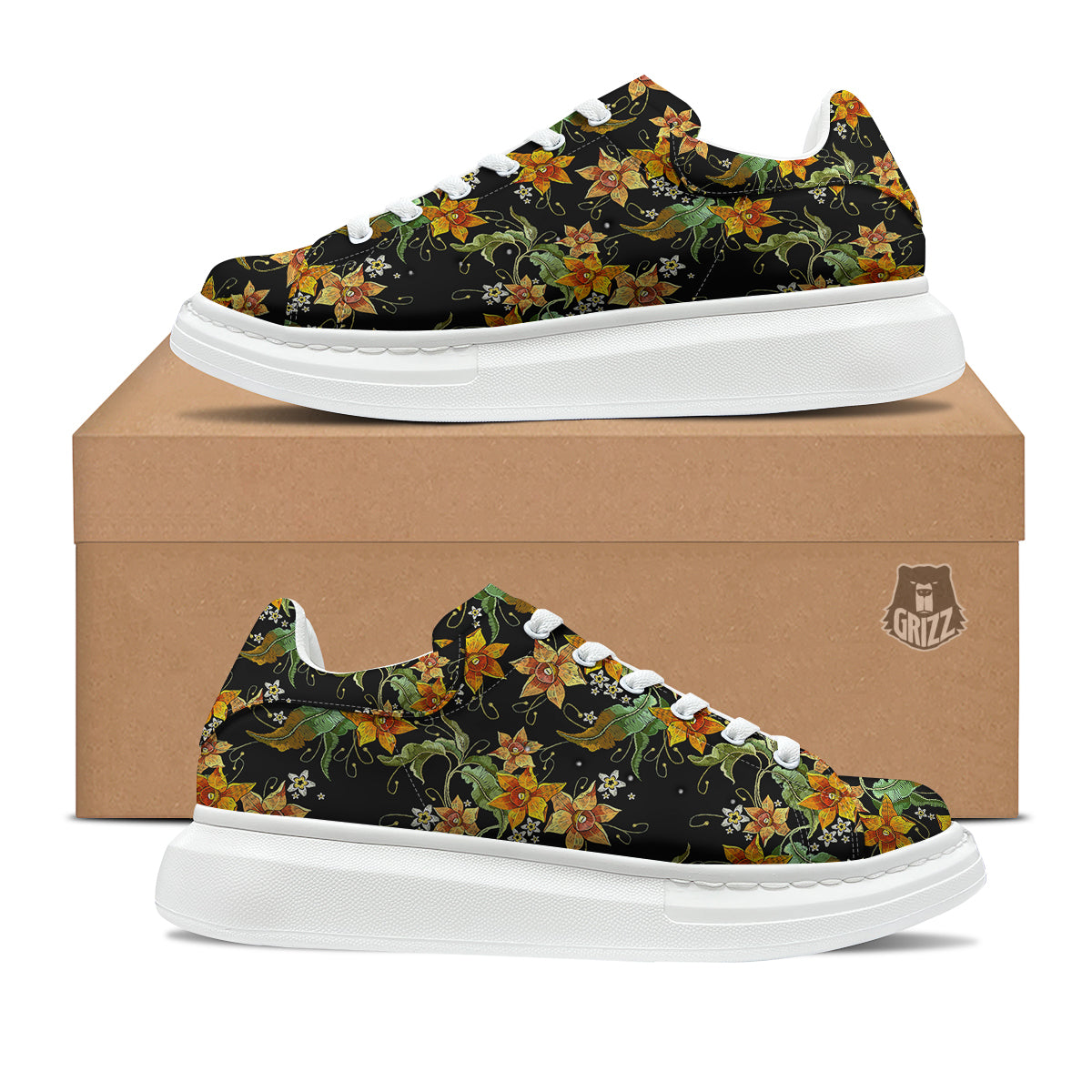 Flower Daffodil Vintage Print Pattern Platform Shoes-grizzshop
