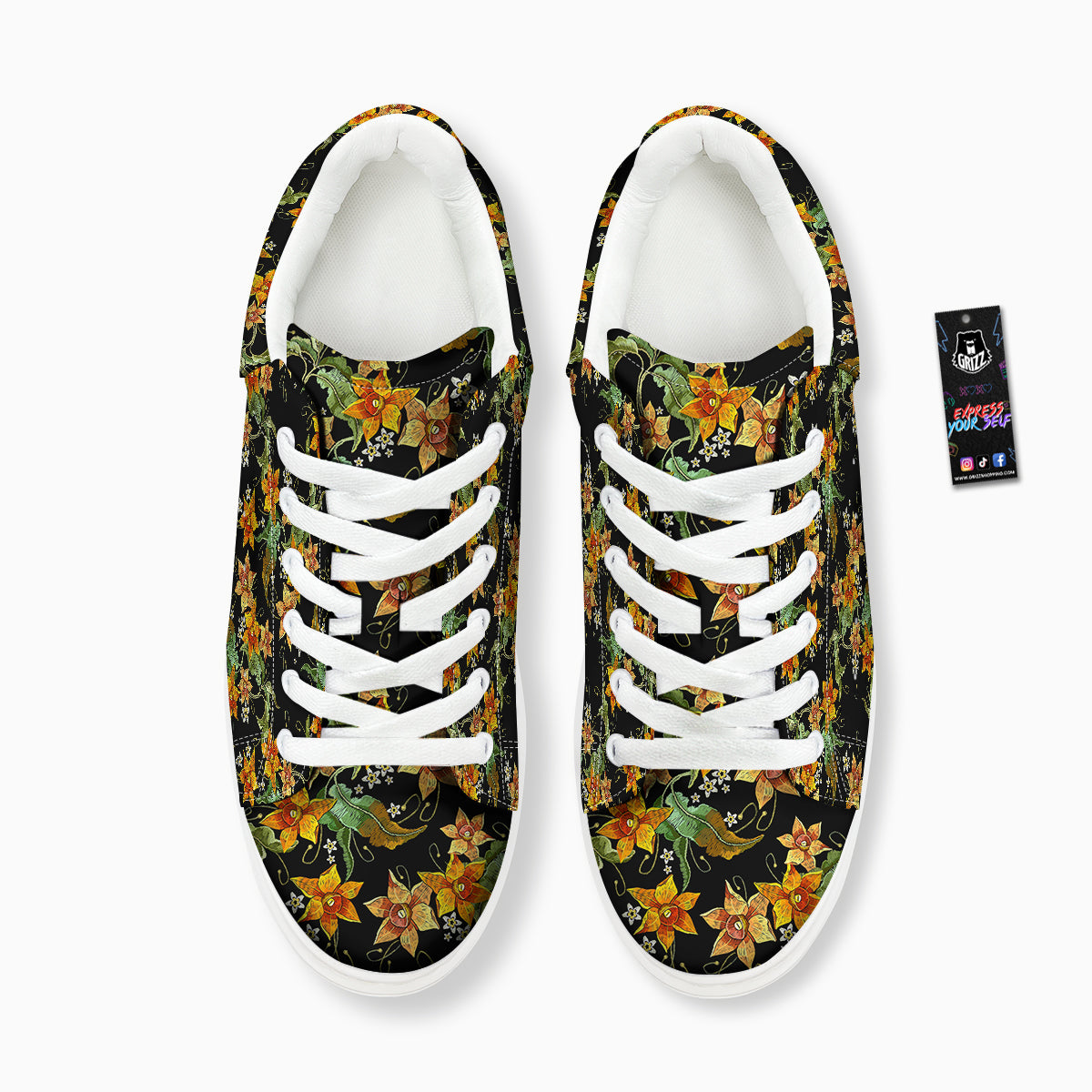 Flower Daffodil Vintage Print Pattern Platform Shoes-grizzshop